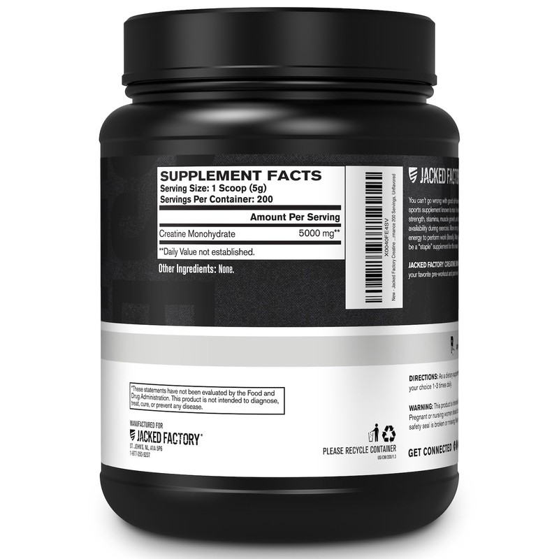 Jacked Factory Creatine Monohydrate Powder 1000g - 5g Daily Creatine