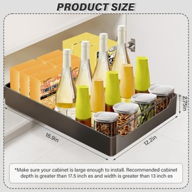 Pull Out Drawers for Cabinets: Pull Out Cabinet Organizer - Carbon Steel Peel and Stick slide out drawers - Adhesive Slide Out Drawers for Kitchen Cabinets (Black, 12.2" W x16.9 D x 2.75" H (1 Pack))