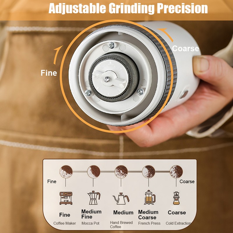 Portable Electric Burr Coffee Grinder 13W 200ml USB Rechargeable Adjustable