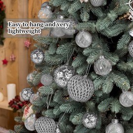 Mupera 9pcs 2.8" Christmas Ball Ornaments - Glitter Sequin Christmas Ball, Silver Shatterproof Christmas Tree Decorations Xmas Hanging Balls Set for Wedding Party Holiday Decorations(70mm)