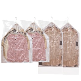 Hanging Vacuum Storage Bags - 4 Pack Vacuum Bag for Clothes, Space Saving Vacuum Storage Bags for Suits, Coats, Jackets or Dresses, Clear & Reusable Closet Organizer(2 Long 135x70cm & 2 Short 90x70cm)