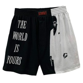 Scarface Tony Montana Men's Loungewear Pajama Boxer Shorts 2 Piece Sets Sleepwear, Black/Black, X-Large