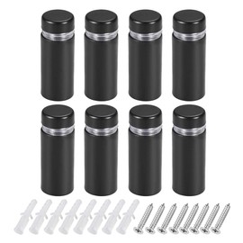 TA-VIGOR 8 Pack 1/2 Dia x 1-5/16"(12x33mm) Black Stainless Steel Sign Standoff Screws, Wall Mounted Fixings for Acrylic, Glass or Wooden Panels, Sign Holders with Screws and Rubber Spacers