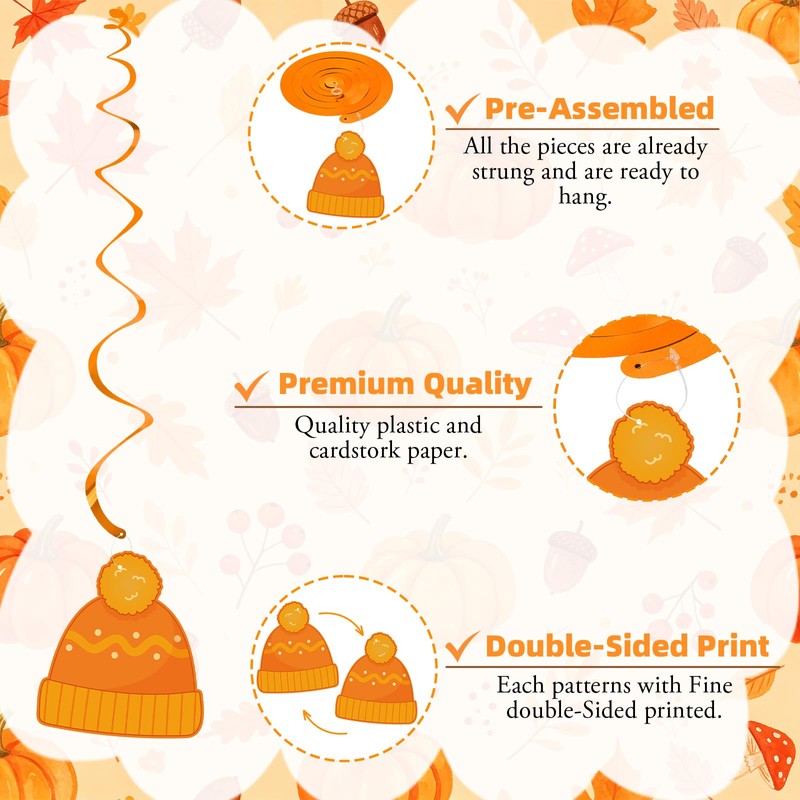 Fall Hanging Swirls Decorations, Bow Pumpkin Hello Fall Party Decorations,