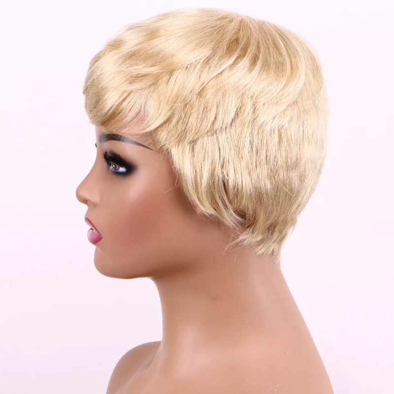 BM Peluca Corta De Cabello Humano Natural, Peluca Rubia Con