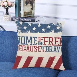Ofocam Throw Pillow Cover Blue Americana Patriotic Design Independence Day Celebration of 4Th July Red America Memorial Decorative Throw Pillow Cushion Case 18 x 18 Inches Pillowcase