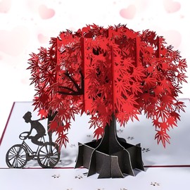YianHien Red Maple Tree Women Birthday Cards, Anniversary Card, Valentine's Day Card, Wedding Card for Wife Girlfriend, 3D Pop Up Card for Birthday Anniversary Engagement Wedding Gifts, 20 * 15CM