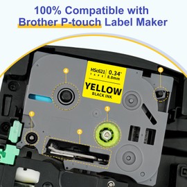 3 x Pristar Compatible Heat Shrink Tubing Replacement for Brother Ptouch HSe-621 HSe621 HSc-621 8.8 mm Black on Yellow for Brother PT-E110VP PT-E550WSP PT-E100 PT-E300 PT-D210VP PT-D600 PT-E560BTVP