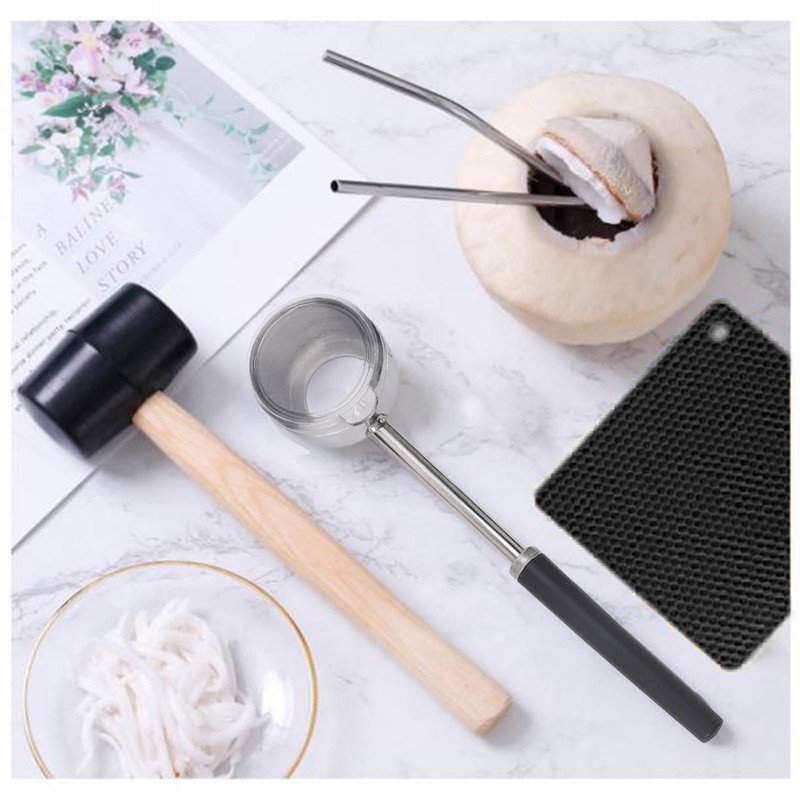 Coconut Opener Tool Set Stainless Steel Coconut Shell Puncher Cutter