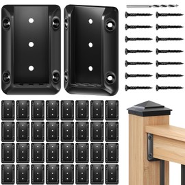 TOSCOCO 40 Pcs Deck Railing Bracket Connectors for 2"×4" (Actually 1.5"x3.5") Wood Post to Handrail Connection, Railing Connectors with 280 Pcs Galvanized Black Screws for Wooden Stair Fence Railings