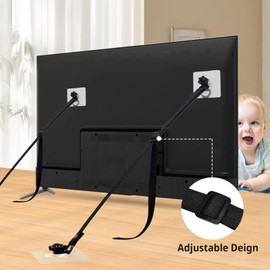 2 Pack Adjustable TV Safety Straps, Metal Heavy Duty TV Straps, Adhesive Anti-Tip Furniture Anchors for Child Safety, Flat Screens Fix to Wall, Cabinet, Stand Or Desk, Earthquake Straps