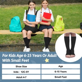 Shinymoon 4 Pares Calcetines de Compresión con Punta Abierta para Niños 15-20 mmHg Medias de Compresión hasta Rodilla para Niños Manga de Compresión Graduada de Soporte