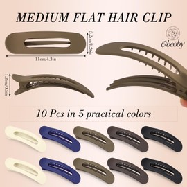 Obeoby 10 Pcs Flat Hair Clips for Women, French Medium Flat Claw Clips Matte Non-slip duckbill Hair Clips for Thin Hair Barrettes for Girls Wedding Prom Party