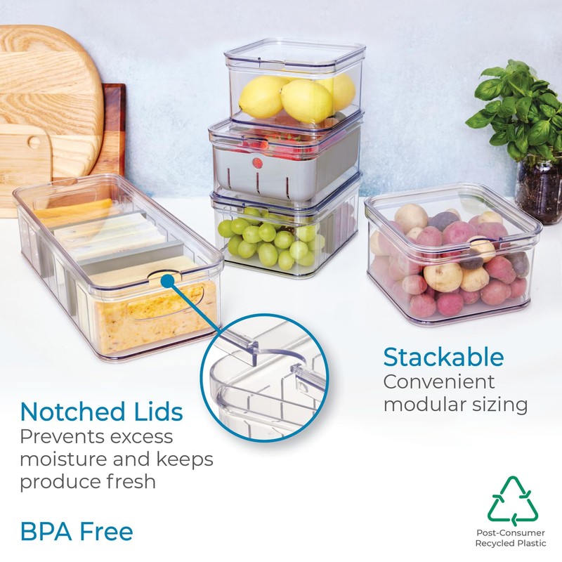 iDesign Crisp 5-Piece Recycled Plastic Refrigerator Organizer Bin Set with