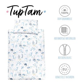 TupTam Children's Bed Linen Set Baby Bedding Duvet Cover 100 x 135 120 x 90 cm Pillowcase 40 x 60 cm Boys Girls 2-Piece Set Sea Animals Blue Size: 135 x 100 cm