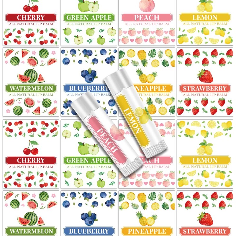 Peacoblue Colorful Fruits Chapstick Labels for Tube, Lip Balm Sticker