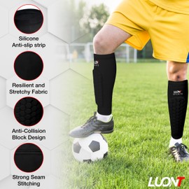 LUONT - Soccer Shin Guards for Men, Women & kids | Protective Football Soccer Pads with Superior Impact Absorption, Breathable, & Lightweight | Football Shin Guards Sleeves (L, Black)