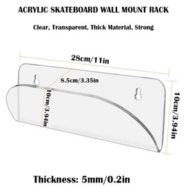 Acrylic Skateboard Display Stand, Skateboard Wall Rack Clear Skateboard Wall Mount Holder with Screws