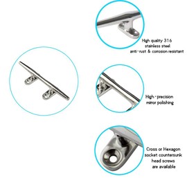 Ayunwei 316 Stainless Steel Dock Cleats Rope Cleat Open Base Cleat for Boats Marine and Decoration of 2 pcs (6'')