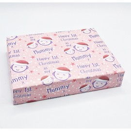 2 Sheets Cute Faces Happy 1st Christmas As My Mummy Wrapping paper First Christmas Mother Pink Family Relation Giftwrap (PA)