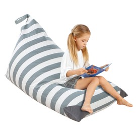 Aubliss Stuffed Animal Storage Bean Bag Chairs Cover, 50"x 35" Extra Large Bean Bags Chair for Kids Adults, Beanbag Toy Storage for Boys Girls - Premium Cotton Canvas Grey Stripe
