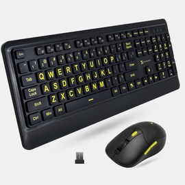 X9 Performance Large Print Wireless Keyboard and Mouse Combo - 4X Larger Oversize Yellow Letters for Seniors and Low Vision Users - 2.4Ghz Wireless Mouse and Keyboard Combo for PC