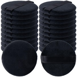 HINZIC 25 Pack 60mm Round Powder Puffs for Foundation Makeup Applicators, Soft Cotton Skin-Friendly Face Powder Sponge Velour Velet Puffs Pads for Cream Cosmetics- Black