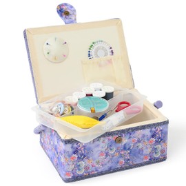 FOPUGT Sewing Basket - Medium Sewing Box for Sewing Supplies, Sewing Organizer Box Sewing Kit Storage Christmas Gift for Sewing Enthusiast (Baby Blue)