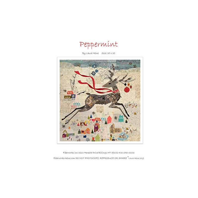 Peppermint Reindeer Christmas Collage Applique Quilt Pattern by Laura Heine