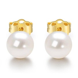 Sterling Silver Pearl Earrings 12mm - Large Classic Simulated Pearl Stud Earrings for Women, Sterling Silver