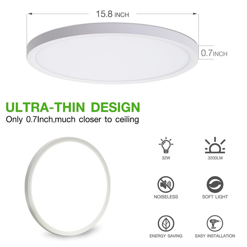 2Pack 15.8Inch LED Flush Mount Ceiling Light Fixture,32W 3200LM, Dimmable