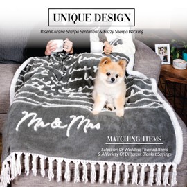 Pavilion Gift Company - Mr & Mrs - 50 x 60-Inch Luxury Sherpa Tassel Raised Text Throw Blanket, Bridal Shower Gifts, Anniversary, Soft & Cozy Blankets, 1 Count, Gray