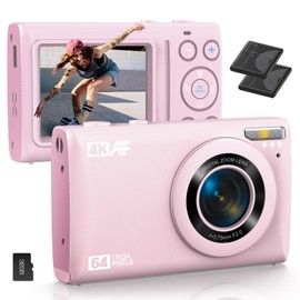 Digital Camera 4K for Budding Photographers Teens Kids, 64MP Point and Shoot Digital Camera Vlogging Camera for YouTube Tiktok with 32G SD Card, 2 Batteries, Compact Small Camera for Boys Girls Kids