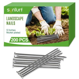SUNTURF 200 Pack 5 Inch Plastic Edging Nails Artificial Turf Stakes Galvanized Metal Spiral Landscape Spikes for Fake Landscaping Grass, Paver Edging, Weed Barrier, Artificial Turf
