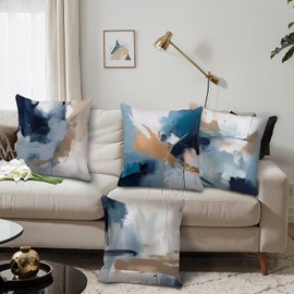 GCFET Abstract Throw Pillow Covers - Navy Blue Abstract Modern Throw Pillow Covers for Couch, Minimalist Graffiti Abstract Blue Pillowcase for Bedroom Office Home Decor (18x18 Set of 4)