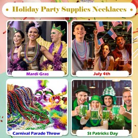 FUNIXY 12Pcs Gold Beads Mardi Gras Beads Necklaces Bulk Metallic 7mm Plastic Necklace 33in Carnival Parade Throws Masquerade Birthday Party Home Decorations Adult Kids DIY Party Favors Supplies