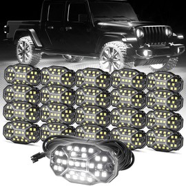 Winunite Pure White Rock Lights, 27 Full Angle Chips, 4M Extension Wires Each Light, 6000K Pure White, IP67 Waterproof Rock Lights for Trucks Trailer Cars SUV ATV UTV Boats:_20pods