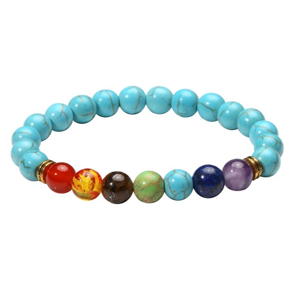 Eigso 7 Chakra Bracelet for Women Men Reiki Healing Meditation Turquoise Stone Beads