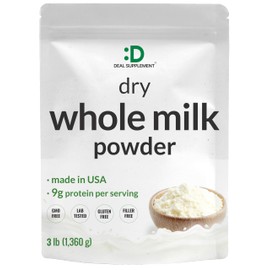 Dry Whole Milk Powder, 3lbs – Natural Pasture Raised Source – Made in USA – Powdered Milk for Baking & Cooking – 9g Protein Per Serving – Non-GMO, Filler Free