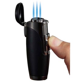 Visol Triad Butane Torch Triple Jet Flame Refillable Gas Lighter, Built in Punch, Windproof Adjustable Flame Lighter (Shipped Without Butane) (Black)