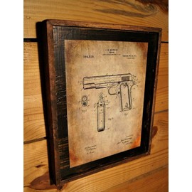 Vintage 1911 Browning Handgun Patent Print - Wooden Sign