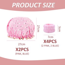 2 Pieces Flamingo Printed Shower Caps, 2 Pairs Of Absorbent Face Wash Wristbands, Simple And Cute, Reusable, Elastic Shower Accessories.