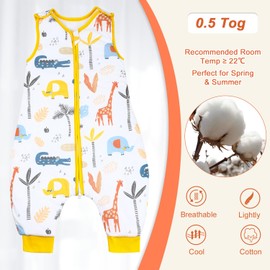 MOEMOE BABY Sleeping Bag with Feet, 0.5 Tog Summer Sleeping Bag with Feet, Cotton Sleeveless Baby Sleeping Bag with Legs, Giraffe XL/104 cm / 5-7 Years