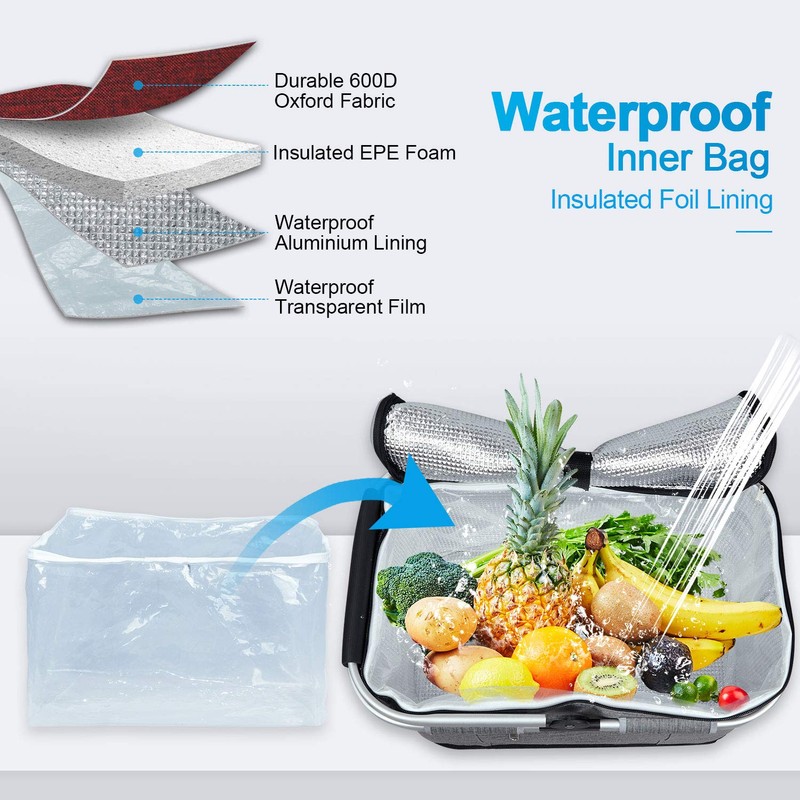 LIQING 35L Large Picnic Basket 2 Layers of Internal Pockets