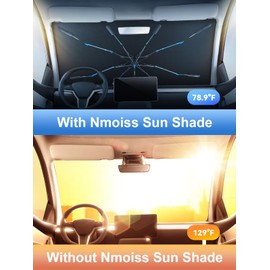 [2025 Upgraded] Nmoiss Windshield Sun Shade Umbrella [Ice Rib] High Speed ​​Cooling 99% UV Blocking Protects Car from Sun and Heat Damage, Keeps Cool and Protects Interior Medium (56" L x 31" W)