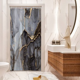 Ttincceer Gold Black Marble Small Stall Shower Curtain for Bathroom, Luxury Watercolor Texture Stall Bathroom Curtain, Abstract Modern Small Shower Curtain Set with 6 Hooks, 36Wx72L