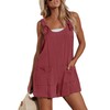CUPSHE Women's Jumpsuit Scoop Neck Sleeveless Romper Wide Leg Pockets Front Short Jumpsuit Summer Beach Loose Trouser Suit, burgundy