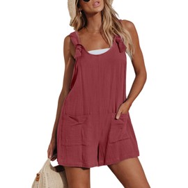 CUPSHE Women's Jumpsuit Scoop Neck Sleeveless Romper Wide Leg Pockets Front Short Jumpsuit Summer Beach Loose Trouser Suit, burgundy
