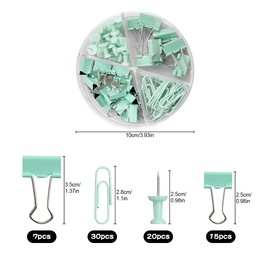 Lotsdonxia 72PCS Set of Binder Clips, Paper Clips, Push Pins, Bulldog Clips, Including Storage Box, Desk Organizer for Home, School, and Office Supplies（Green）