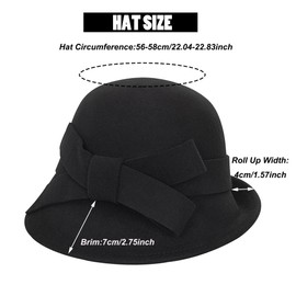 Womens Winter-Cloche-Hat 1920s Classic-Church-Dress Wool-Felt-Bucket-Hats with Flowers(M-L)
